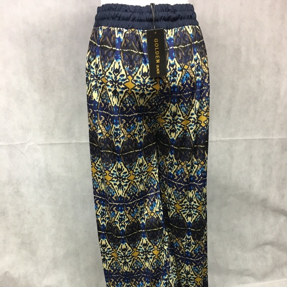Pants Large Blue Gold Stretch Draw String NEW .. - Picture 4 of 8